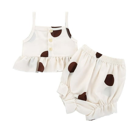 

Fesfesfes Toddler Girls Summer Clothes Big Polka Dot Ruffled Camisole Shorts Suit