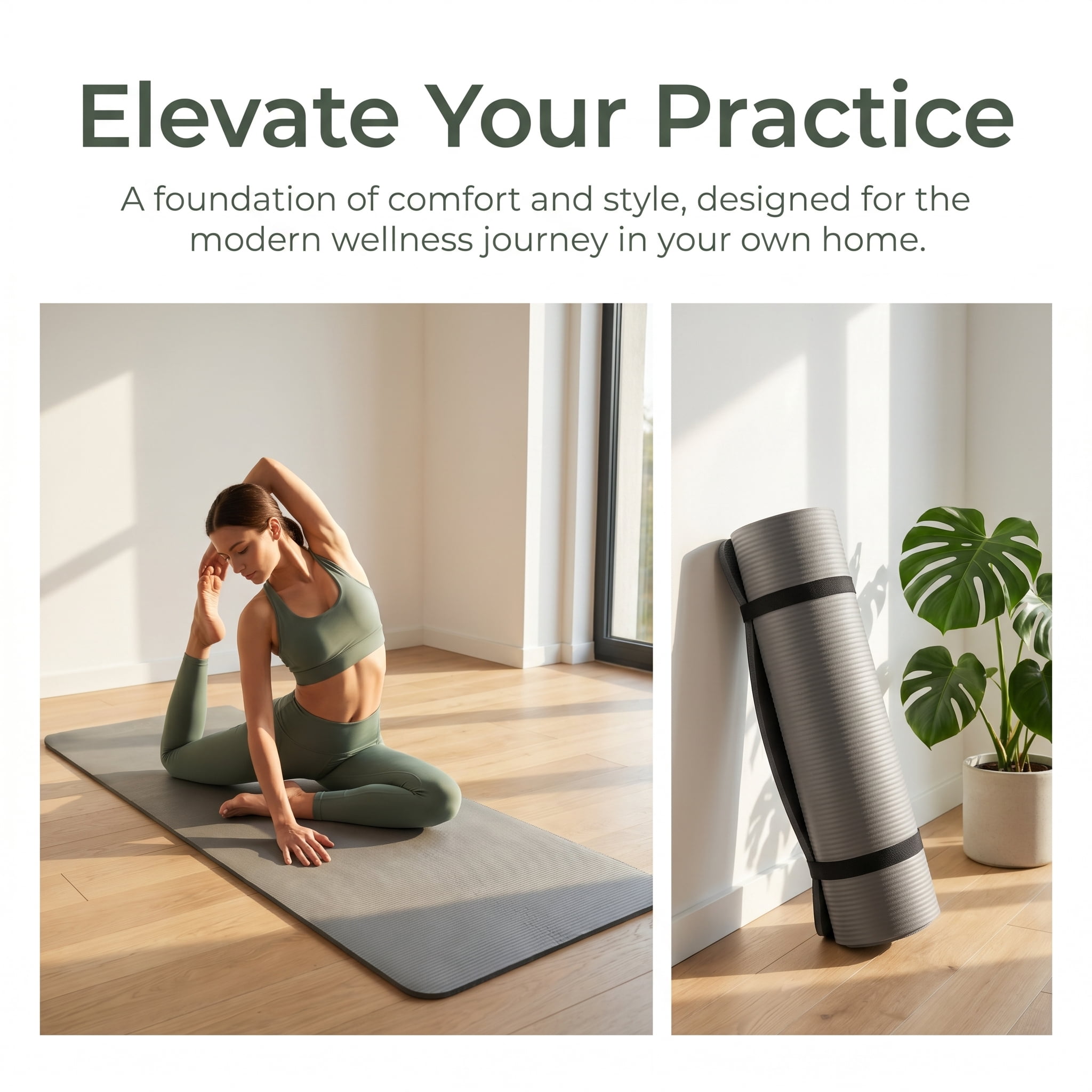 ZHANGJIA 71x24 Inches Extra Thick Yoga Mat 1-Inch High-Density Foam – Roll-Up Exercise Pad with Double-Sided Non-Slip Surface and Carrying Strap for Pilates and Home Workouts Gray