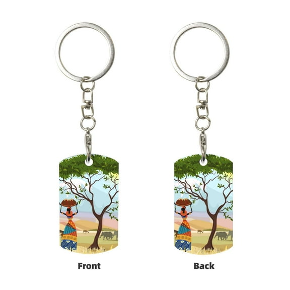 Uemuo African Women Pattern Rectangular Metal Keychain - Durable, Stylish, and Personalized Key Ring for Men and Women,Engraved Keychain,Gift Slim Sturdy Keychain