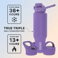 thumbnail image 2 of Coldest Sports Water Bottle - 3 Insulated Lids (Chug Lid, Straw Lid, Loop Lid ) Double Walled, Thermo Mug, Metal Canteen (46 oz, Galaxy Purple), 2 of 6