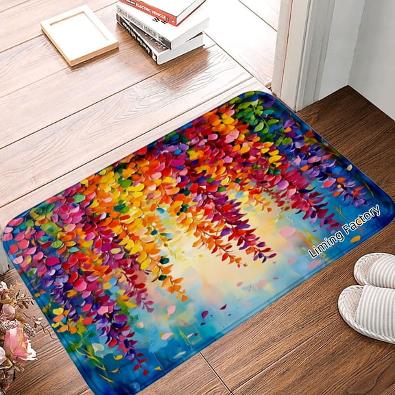 Spxubz Non Slip Flannel Polyester Kitchen Floor Mat Colorful Flower Design For Bedroom Bathroom Decoration 24x16 inch