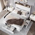 thumbnail image 4 of Amolife Full Size Storage Bed Frame with Charging Station & 3 Drawers, Velvet Platform Bed with Upholstered Wingback Headboard, White, 4 of 14