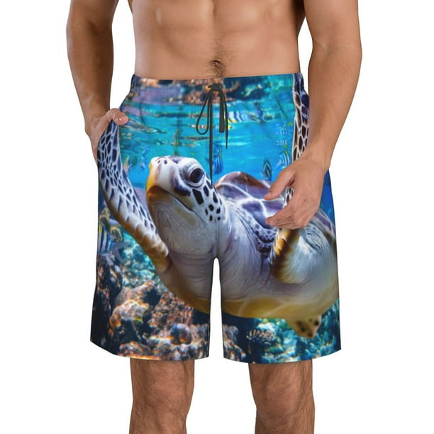Fotbe Sea Turtle Swims Trajes de Baño Estampados para Hombre, Shorts de Verano de Secado Rápido, Ropa de Playa, Bañadores-Large