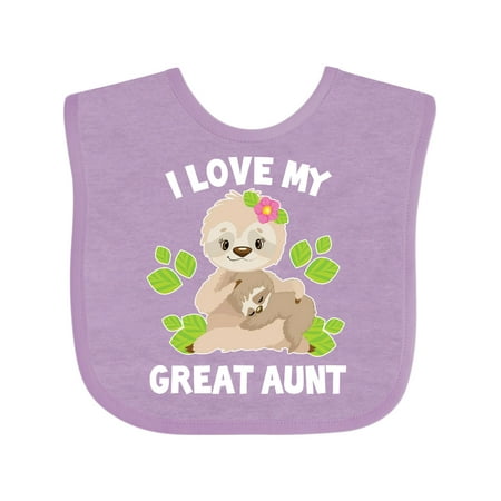 

Inktastic Cute Sloth I Love My Great Aunt with Green Leaves Gift Baby Boy or Baby Girl Bib