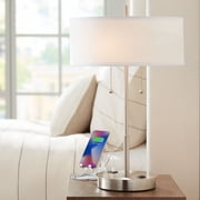 360 Lighting Nikola Modern Accent Table Lamp 23 3/4" High Silver with USB and AC Power Outlet in Base White Drum Shade for Bedroom Living Room Bedside