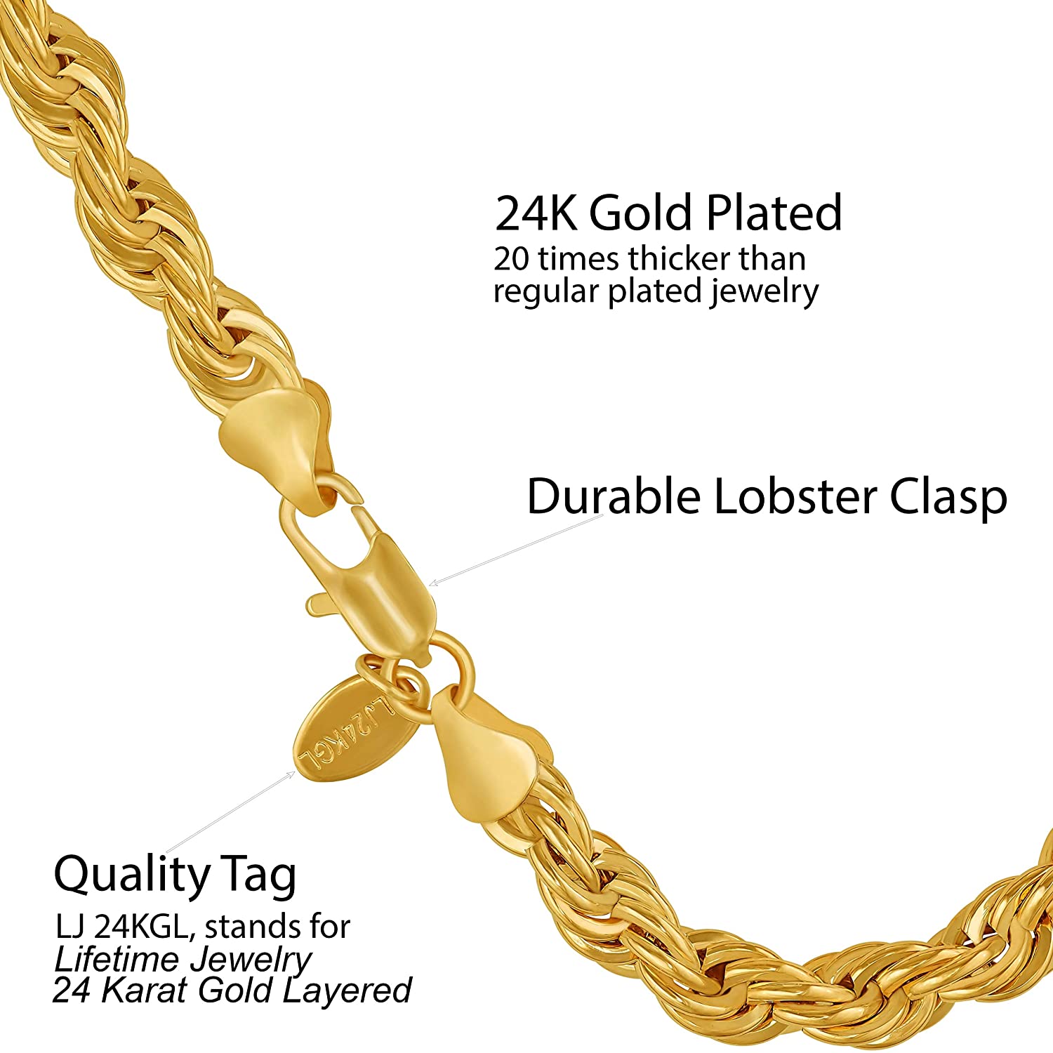 LIFETIME JEWELRY Rope Bracelet 7MM 