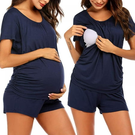 

Labor/Delivery/Nursing Maternity Pajamas Set for Hospital Home Basic Nursing Shirt Adjustable Size Pregnancy Shorts