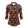 thumbnail image 2 of Uorisanigo Red Flower Women's Golf Shirt Relaxed Comfortable Quick Dry Athletic Polo Shirts 3/4 Roll Sleeve Breathable Polyester Spandex Fabric Womens Zipper Neck Workout Tops, 2 of 7