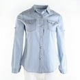 thumbnail image 5 of Canrulo Womens Blue Denim Shirt Jeans Long Sleeve Casual Tops Blouses Jacket Coat, 5 of 6