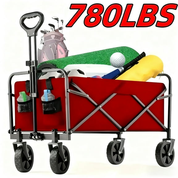 Heavy-Duty All-Terrain Folding Cart - 350/520/780LBS, Multifunctional Large Capacity for Camping, Yard, Shopping, Sports & Gardening Equipment (Black)