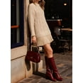 thumbnail image 4 of Women Cable Knit Sweater Dress Crewneck Long Sleeve Pleated Mini Dress Twofer Style Patchwork Dress Light Brown L, 4 of 8
