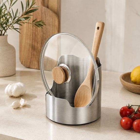 Stainless Steel Pot Lid Holder Stand, Vertical Kitchen Organizer Countertop Cabinet Rack