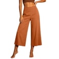 thumbnail image 2 of Inverelee Women's High Waist Solid Relaxed Fit Cropped Wide Leg Culottes Lightweight Breathable Casual Capri Pants Orange S, 2 of 6