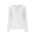 thumbnail image 4 of Htigea Lace Splicing V-Neck Tops for Women Stretch Slim Long Sleeve Shirts Cropped Tee Elegant Going Out Blouse White XXL, 4 of 6
