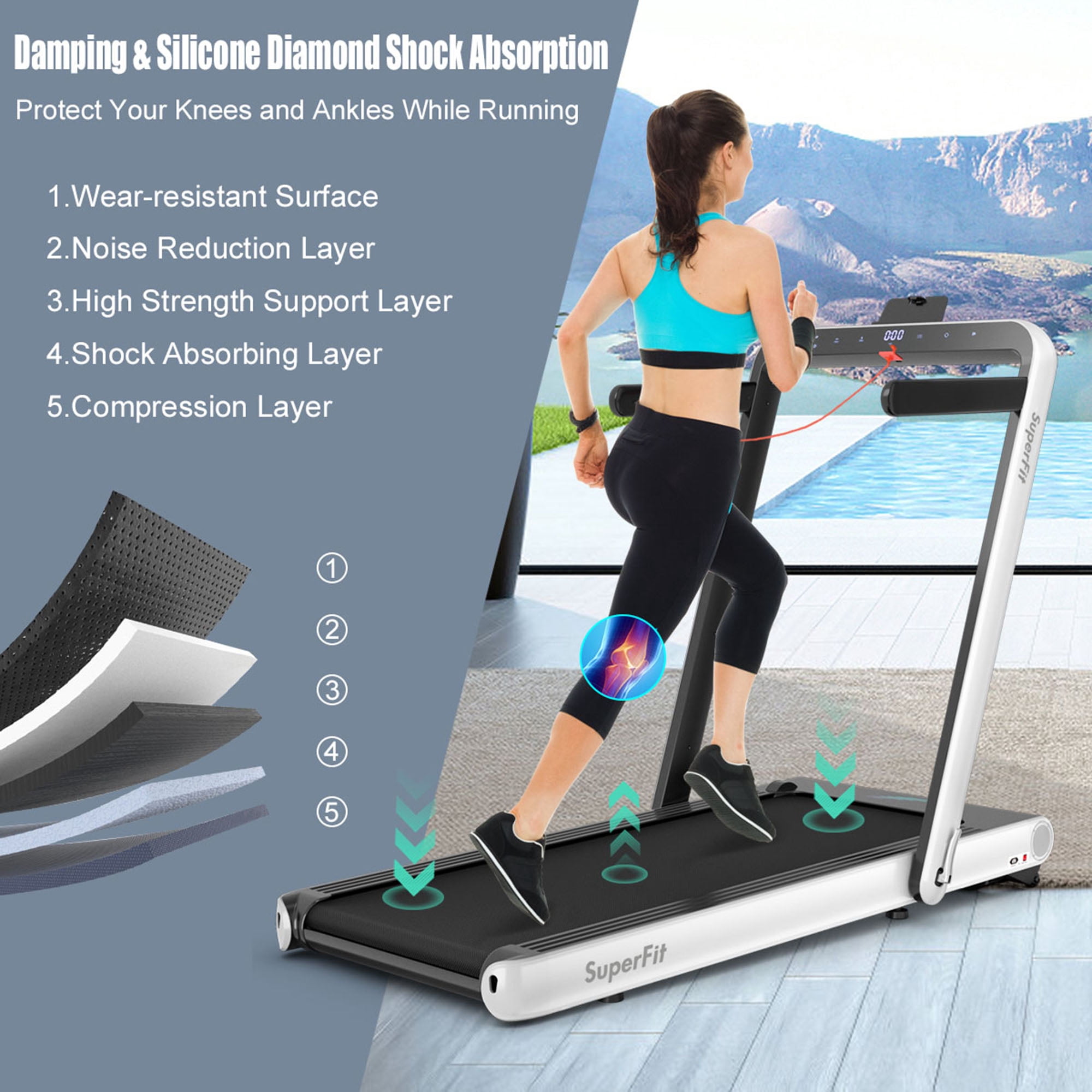 Gymax 2 in 1 Folding Treadmill  4.75HP Running Machine w/ APP & Remote Control White