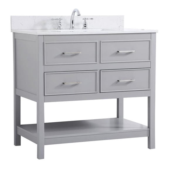 36 inch single bathroom vanity in gray with backsplash