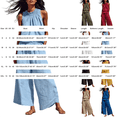 thumbnail image 3 of Two Piece Loungewear Set for Women, Halter Neck Peplum Top and High Waist Palazzo Pants, Lightweight Linen Blend Summer Set, Green XL, 3 of 6
