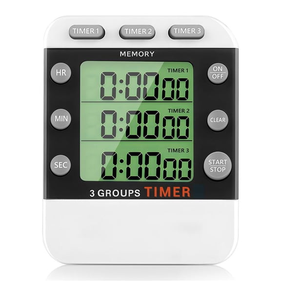 Digital Dual Kitchen Timer, 3 Channels Count UP/Down Timer, Triple Cooking Timer, Large Display, Loud Volume Alarm