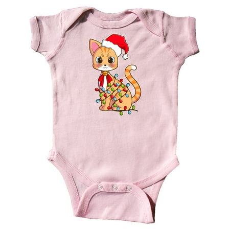 

Inktastic Cute Christmas Cat Tangled in Colorful Lights with Red Hat Gift Baby Boy or Baby Girl Bodysuit