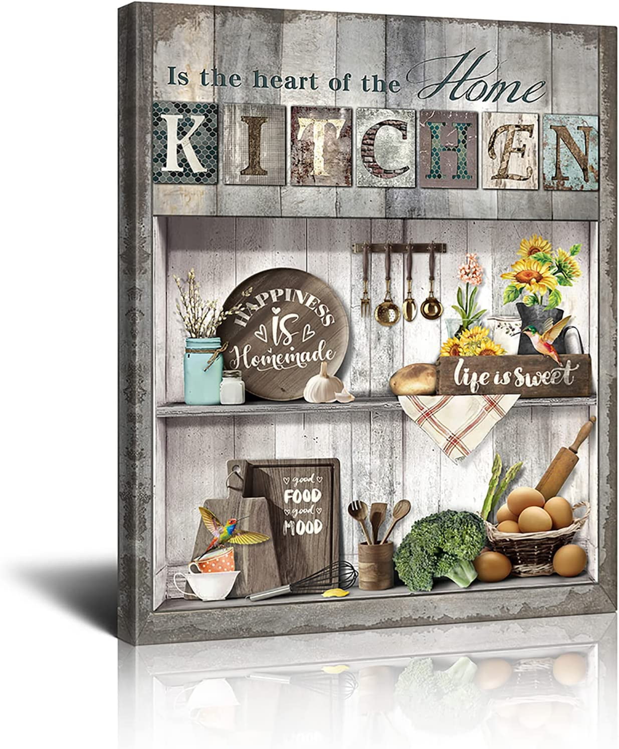 Vintage Farmhouse Kitchen Wall Decor Wooden, Funny Quote Canvas Art