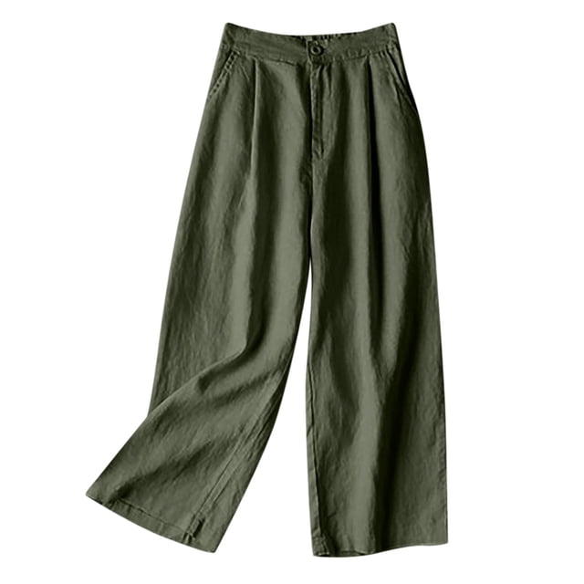 WILLBEST Pantalones Casuales de Lino para Mujer, con Bolsillos, Elásticos, Transpirables, de Cintura Holgada, Cómodos para Uso Diario. Mediana