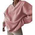 thumbnail image 2 of Women'S V Neck Oversized Sweatshirts Casual Drop Shoulder Long Sleeve Pullover Tops Pink M, 2 of 9