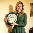 thumbnail image 2 of Geevon 12 IN Retro Wall Clock No Ticking Sound, Wall Clock with Quartz Accents and Vintage Patterns, Frame with Gold Border for Kitchen, Bedroom, Office, Classroom, Living Room Decor (Dark Green), 2 of 9