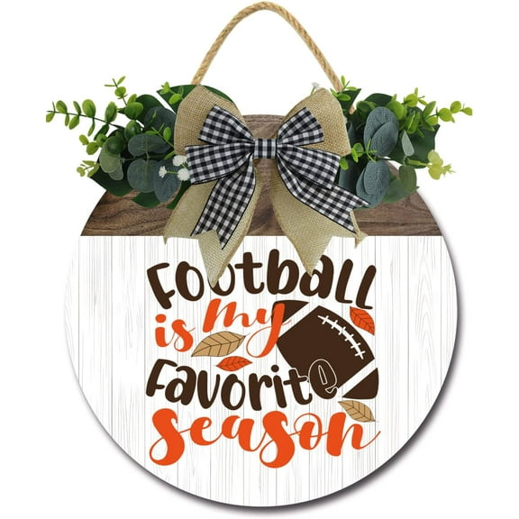 Eveokoki 12" Football Decoration Sign Football is My Favorite Season Door Sign for Party Decoration Yard，Rustic Wooden Hanging Football Wreaths for Home Wall Decor Gift Outdoor Indoor
