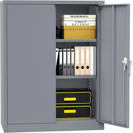 

Metal Cabinets 71 Cabinet with Locking Door Tall Garage Cabinet with 2 Doors and 4 Adjustable Shelves for Office Classroom Easy Assemble(Black Grey)