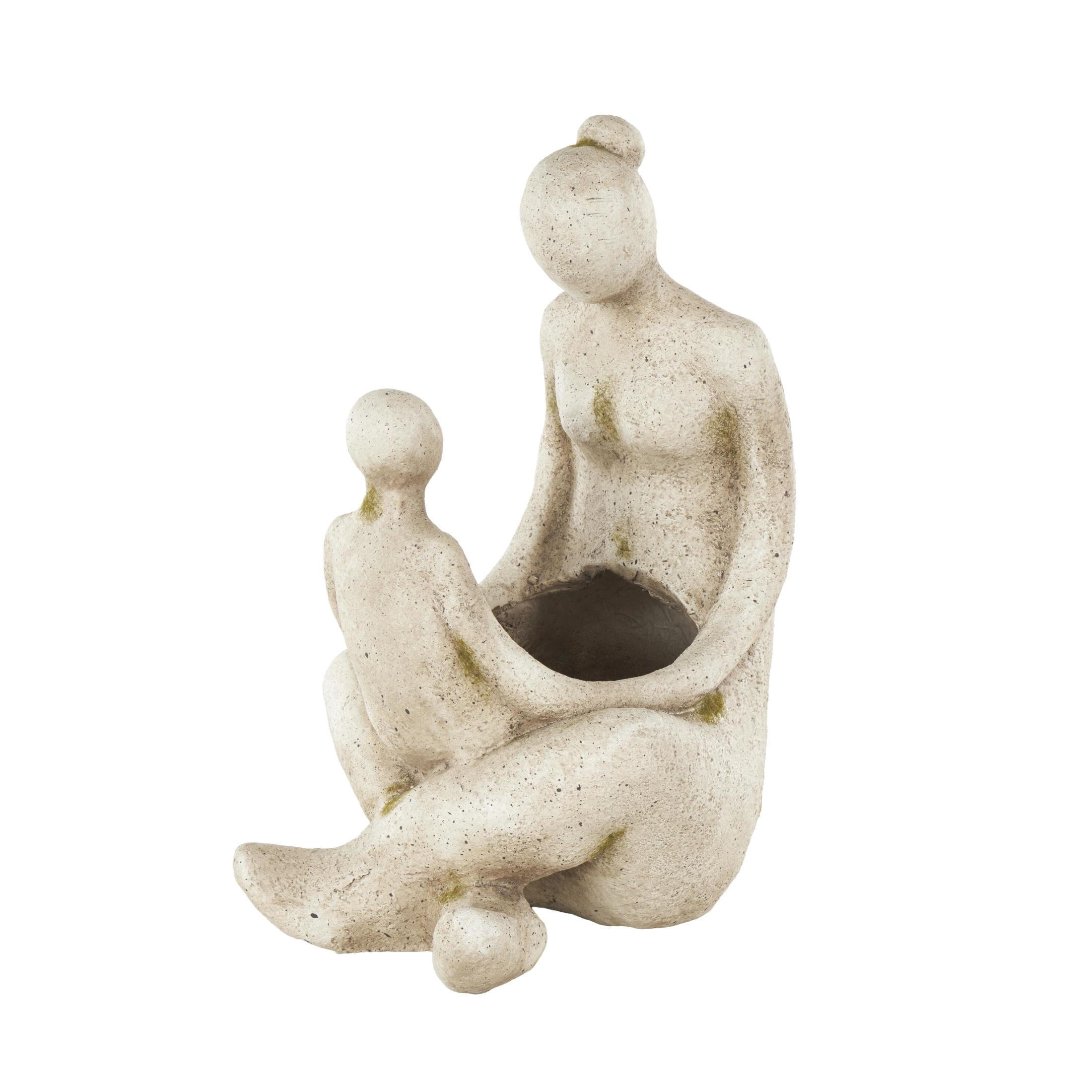 DecMode 12" x 17" Sitting Cream Polystone Family Planter