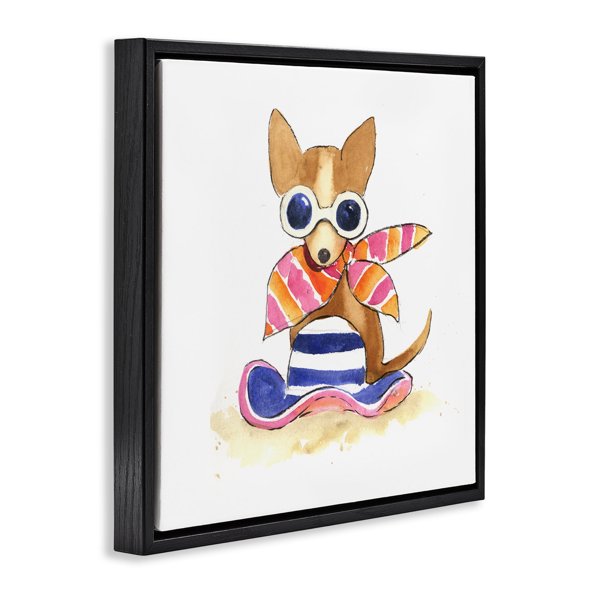Stupell Industries Sandy Dog on Beach Animals Painting Black Floater Framed Canvas Art Print Wall Art, 18 x 18
