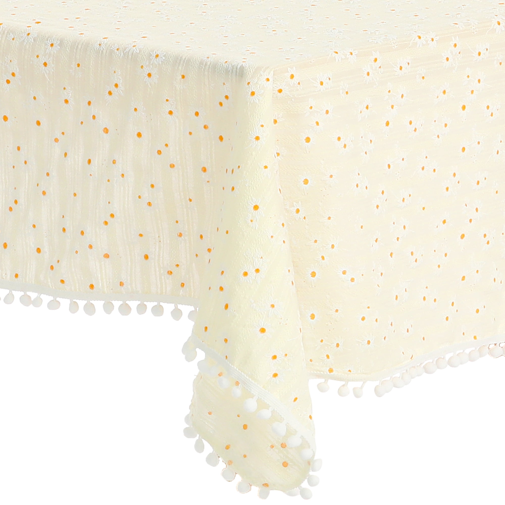Unique Bargains Rectangle Cotton Yellow Table Cover Tablecloth Small White Ball 35"x35"