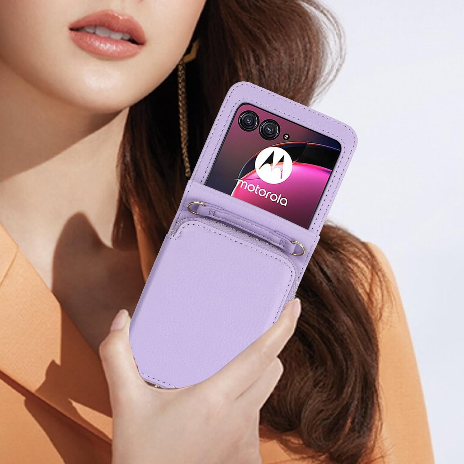for Motorola Moto Razr+ 2023 Wallet Case with RFID Blocking, Moto Razr Plus Phone Case Crossbody Strap Card Holder Women Girls PU Leather Motorola Razr+ 2023 Wallet Phone Case Purple