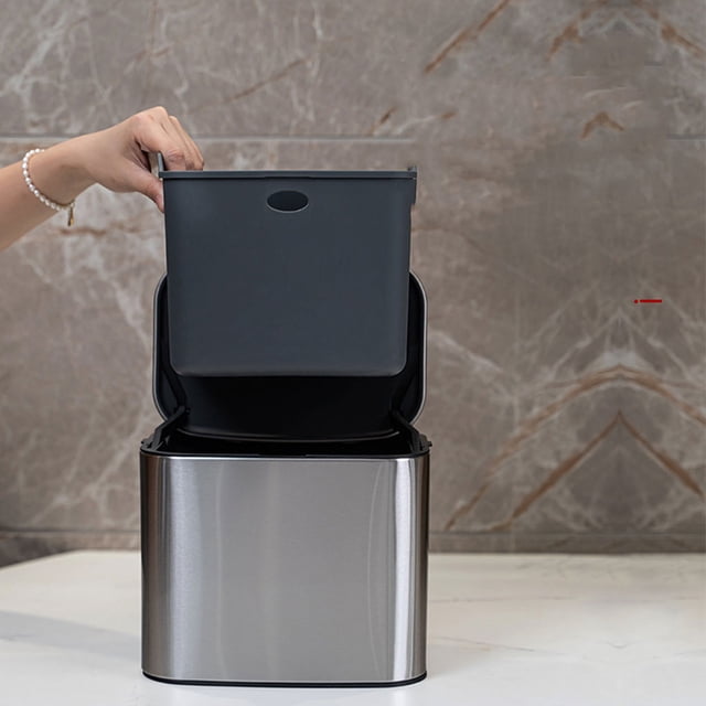 Becaristey Stainless Steel Garbage Bin For Kitchen Easy Installation Odor-Free Wall Mounted Kitchen Compost Bin With Lid Cabinet 8L matte white