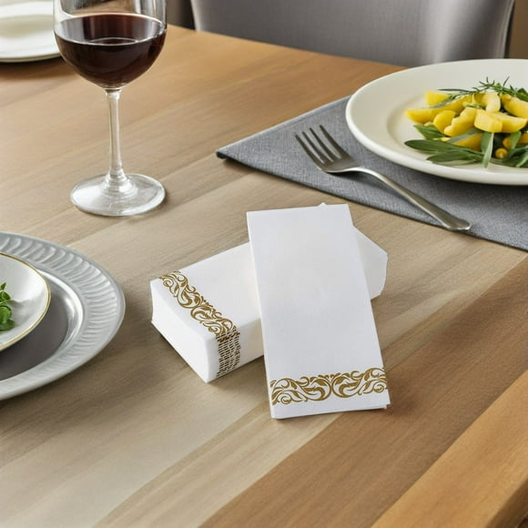 IFANLANDOR 75 Pcs Serviettes Jetables Décoratives Serviettes en Papier Blanc Imprimées pour Engagements et Fêtes de Jardin