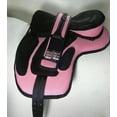 thumbnail image 2 of RIDEX PREMIUM LEATHER Pink Racing Riding Horse Saddle Tack Stirrups Synthetic Suede English Horse Saddles Tack Free Matching Girth Leather Straps [ Size: 14], 2 of 3