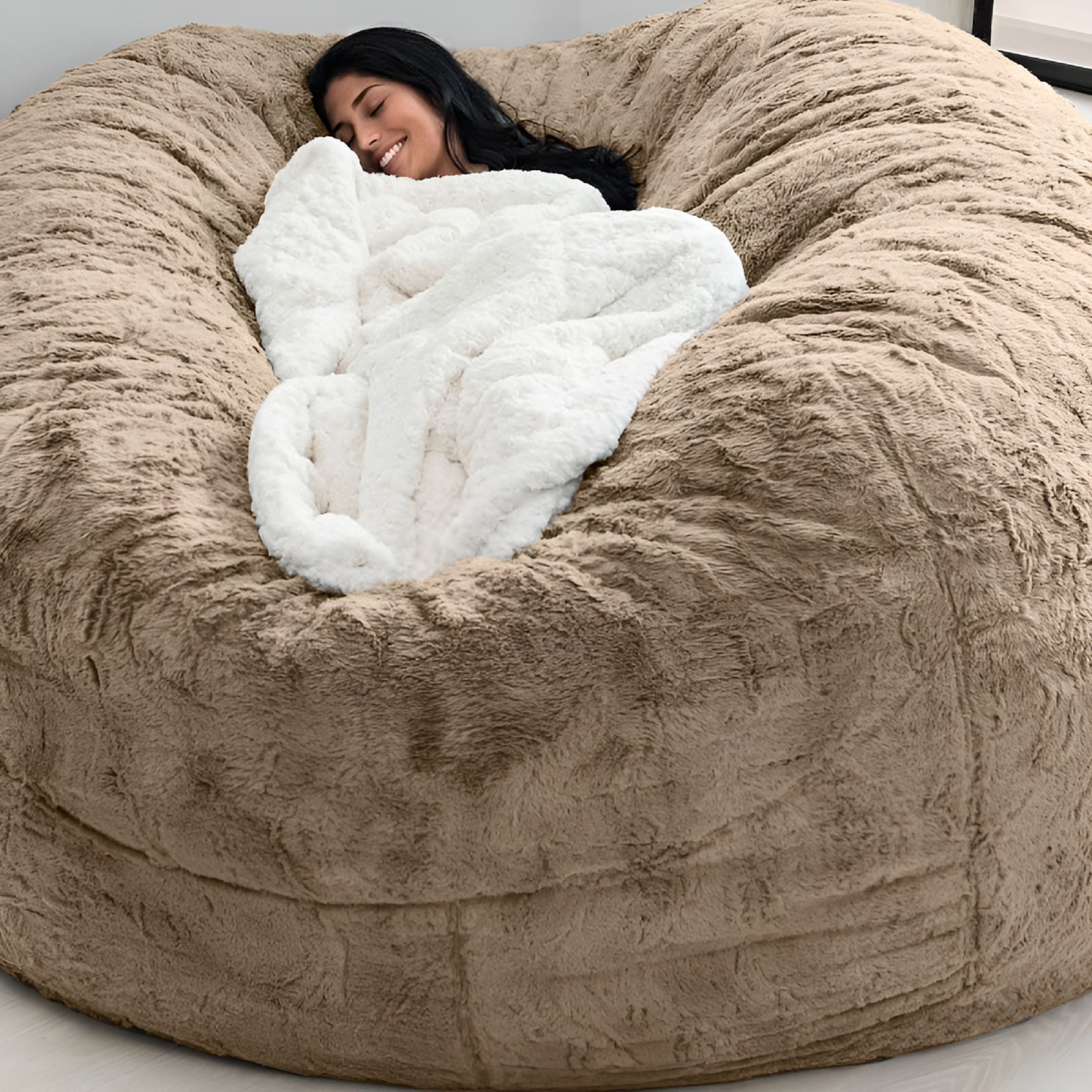 LAMIRO Soft Fluffy Bean Bag Chair for Adults, Lazy Round Bean Bag Chairs with Washable Plush Cover