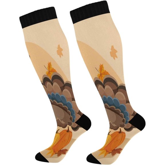 GZHJMY Thanksgiving Turkey Compression Socks for Women Men, Knee High Stockings for Athletic Sports,Running,Travel (20-30mmHg)