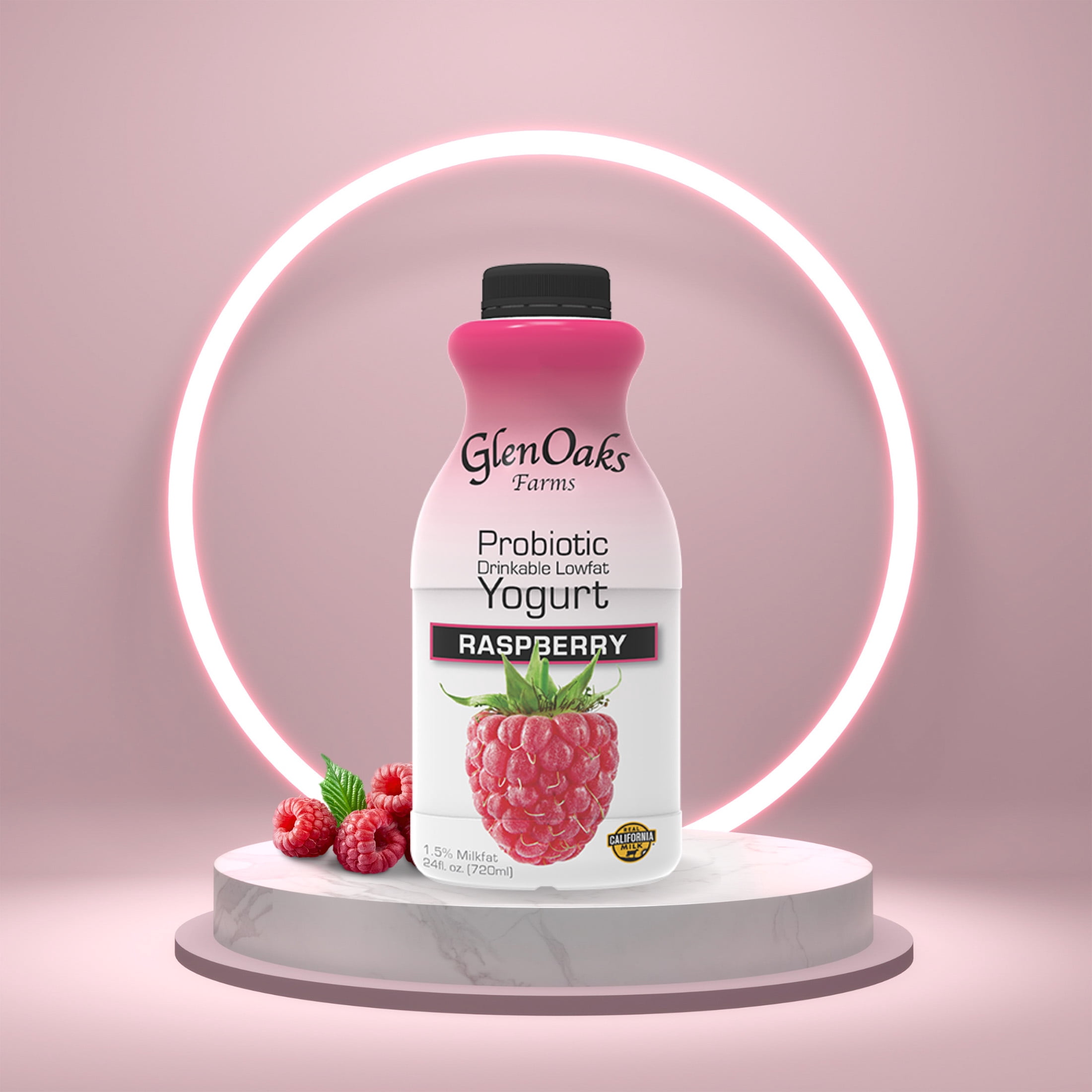 GlenOaks Farms Probiotic Drinkable Lowfat Raspberry Yogurt, 24 fl oz