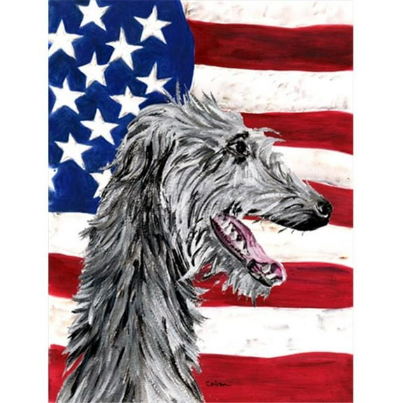Scottish Deerhound with American Flag USA Flag Garden Size