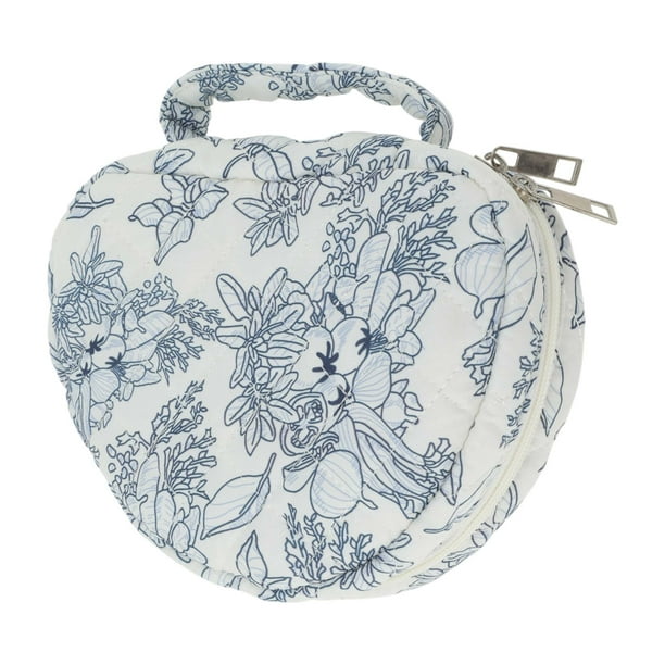 Bolsa de Maquillaje con Patrón Floral en Forma de Corazón para Viajes de Bargains Únicos, Poliéster Blanco