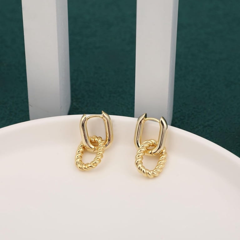 14K Gold Plated Link Chain Earrings - Dainty Dangle Hoops, Hypoallergenic For Women