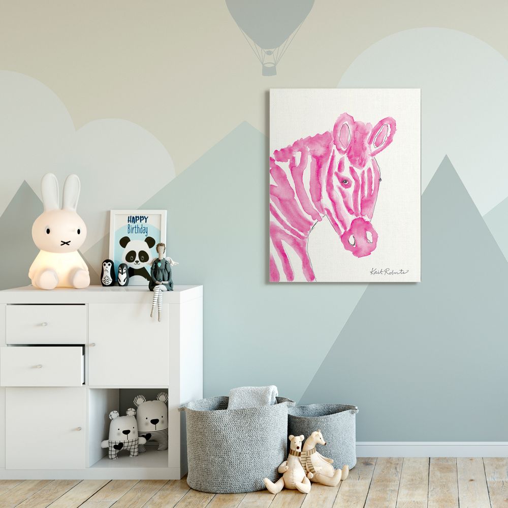 Stupell Industries Kid's Watercolor Zebra Portrait Pink Stripe Zoo Animal Canvas Wall Art Design by Kait Roberts