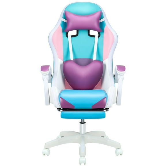 Dbuoem Gaming Chair,Ergonomic Computer Chair with Massage and Footrest,Reclining Video Game Chair with RGB LED Lights for Adult,Purple