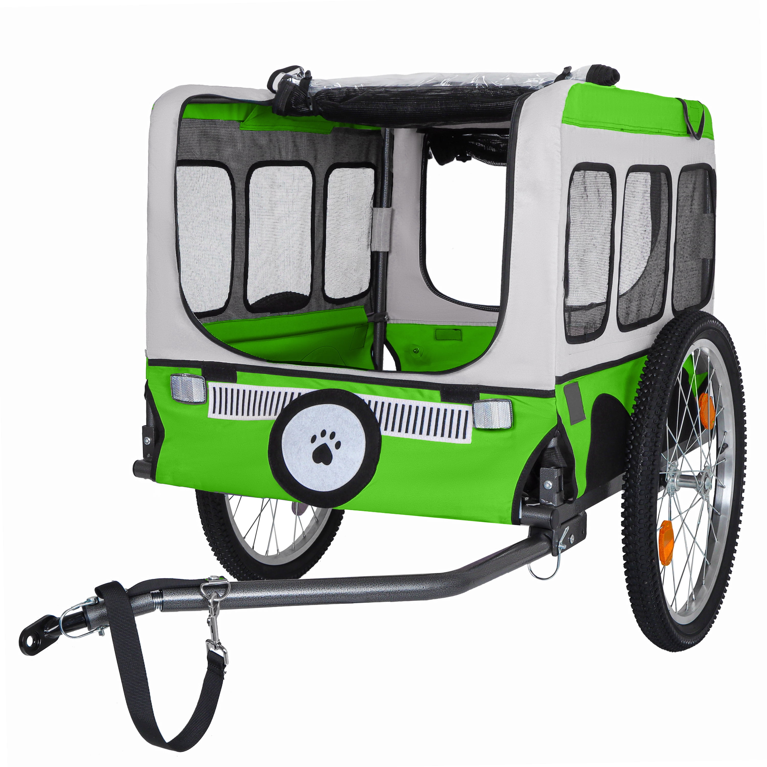 Large Folding Bike Trailer for Dogs - 20×2 1/8 Inches Wheels, Heavy-Duty Steel Frame, Spacious Design, All-Terrain Cycling, Jogging & Camping Adventure, Green