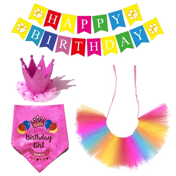 Falda de cumpleaños para perros y gatos, fiesta, bandera, bufanda, sombrero, accesorios de decoración MFZFUKR CPB-US-FXT69-4