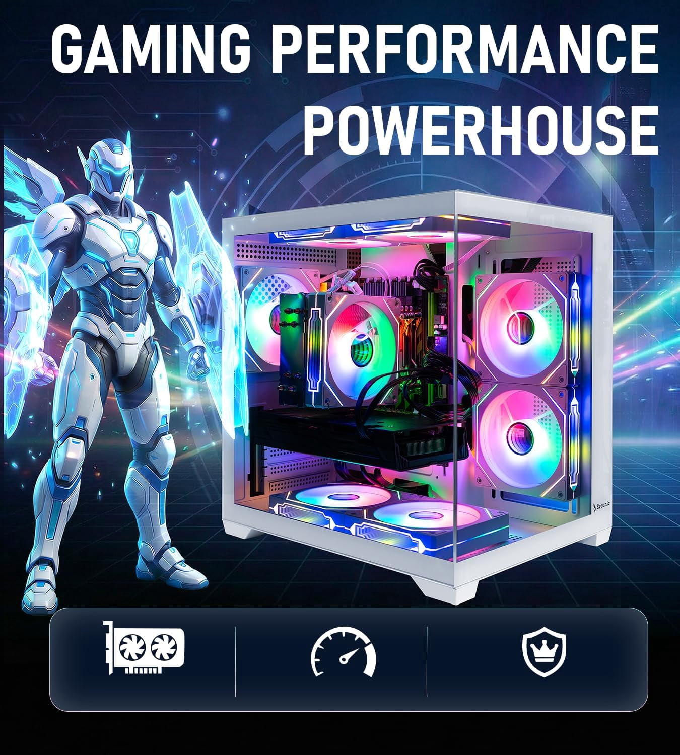 White Gaming Workstation Desktop PC - i7 Xeon 12-Core, GTX 960 Graphics, 32GB RAM, 512GB SSD, USB WiFi 6, Bluetooth 5.4, ARGB Fans, 650W PSU, Windows 11, Keyboard & Mouse