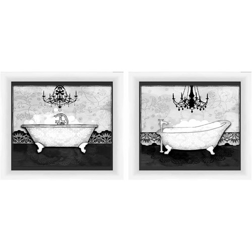 Black and White Bath Art, Set of 2