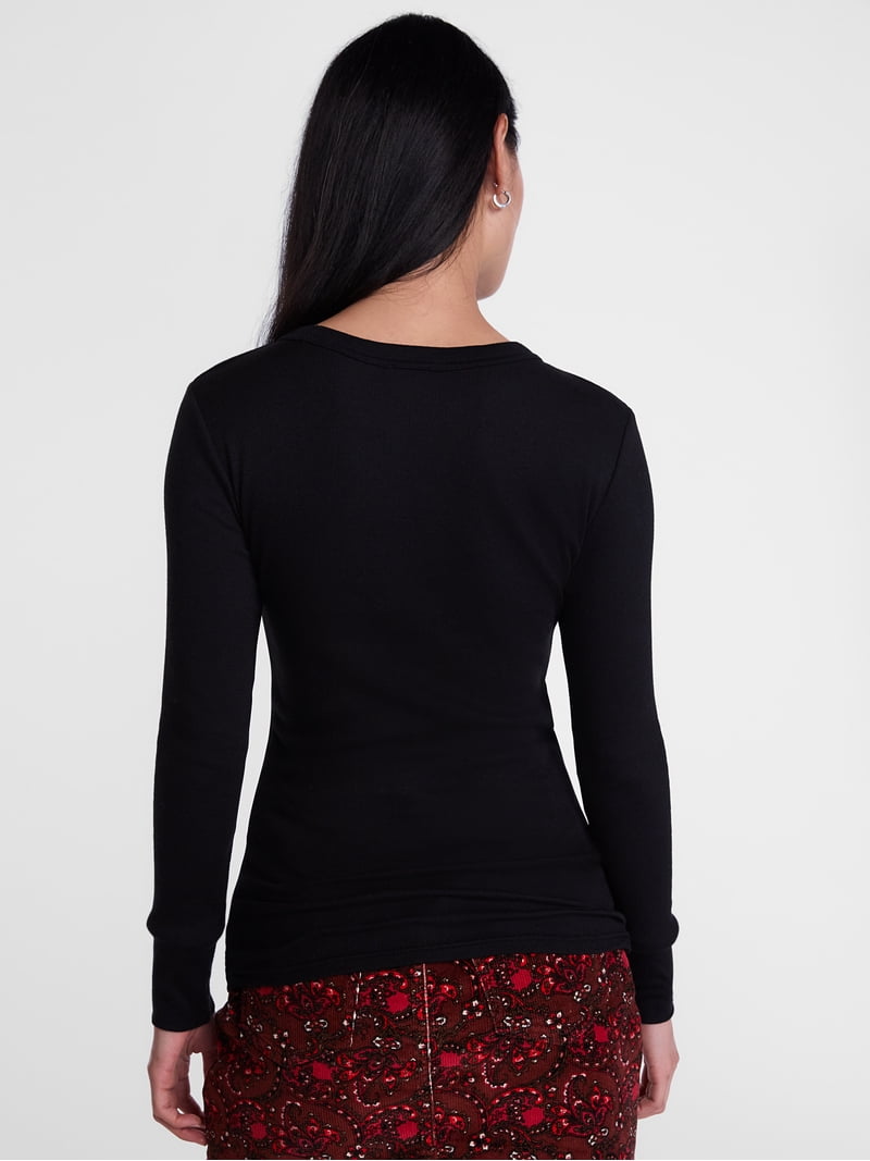 Scenario Women's Rib Tee, Long Sleeves, Black, Size S - Walmart.com
