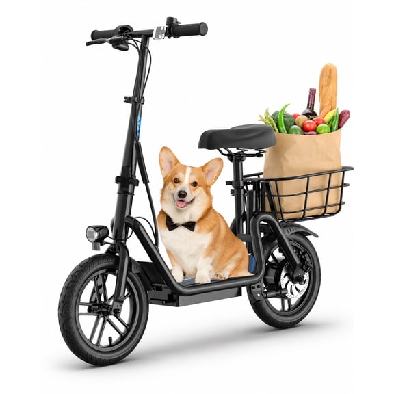 ZDZA Electric Scooter with Seat 750W Peak Motor with Carry Basket, 20Miles 20mph Foldable 12" E Scooter for Commuting, UL 2272